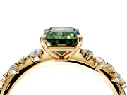 Cluster Engagement Ring Setting for Fancy Green Emerald Cut Center with Round Cut Accent Band and Prong Head in Yellow Gold