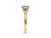 3 Stone Engagement Ring Setting for Fancy Blue Asscher Cut Center with Wide Plain Band and Prong Head in Yellow Gold