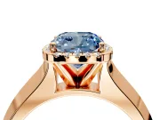 Halo Engagement Ring Setting for Fancy Blue Cushion Cut Center with Knife Ridge Cathedral Band and Prong Head in Rose Gold