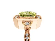 Halo Engagement Ring Setting for Fancy Yellow Radiant Cut Center with Milgrain Rim, Pave Band and Prong Head in Rose Gold