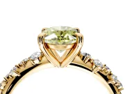 Solitaire Engagement Ring Setting for Fancy Yellow Oval Center with Trailing Leaf Accent Band and Prong Head in Yellow Gold