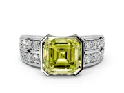 Bezel Engagement Ring Setting for Fancy Yellow Asscher Cut Center with Wide Channel-Set Band and Bezel Head in Platinum