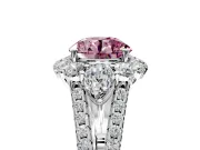 Halo Engagement Ring Setting for Fancy Pink Round Cut Center with Two-Strand Split Shank and Prong Head in Sterling Silver