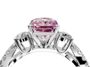 3 Stone Engagement Ring Setting for Fancy Pink Radiant Cut Center with Pave Split Shank and Prong Head in Platinum