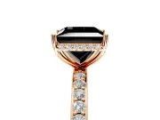 Hidden Halo Engagement Ring Setting for Fancy Black Princess Cut Center with Pave Band and Prong Head in Rose Gold