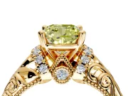 Solitaire Engagement Ring Setting for Fancy Yellow Cushion Cut Center with Filigree Accent Basket and Prong Head in Yellow Gold