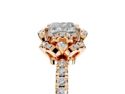 Halo Engagement Ring Setting for Cushion Cut Center with Openwork Halo, Pave Band and Prong Head in Rose Gold