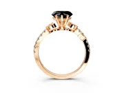 Leaf Motif Engagement Ring Setting for Fancy Black Heart-Shaped Center with Pave Band and Prong Head in Rose Gold
