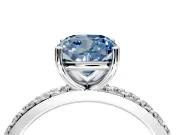 Solitaire Engagement Ring Setting for Fancy Blue Cushion Cut Center with Round Cut Pave Band and Prong Head in White Gold