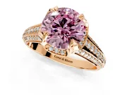 Solitaire Engagement Ring Setting for Fancy Pink Round Cut Center with Accented Split Shank and Prong Head in Rose Gold