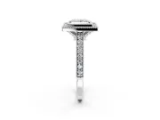 Halo Engagement Ring Setting for Princess Cut Center with Milgrain Pave Band and Bezel Head in Sterling Silver