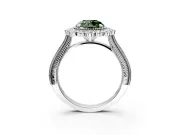 Milgrain Halo Engagement Ring Setting for Fancy Green Round Cut Center with Bezel Point Accents and Prong Head in Sterling Silver