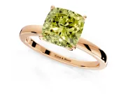 Solitaire Engagement Ring Setting for Fancy Yellow Cushion Cut Center with Thin Rounded Plain Band and Prong Head in Rose Gold