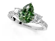 3 Stone Engagement Ring Setting for Fancy Green Pear-Shaped Center with Round Cut Side Accents and Prong Head in Platinum
