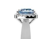 Halo Engagement Ring Setting for Fancy Blue Princess Cut Center with Square Band and Prong Head in Platinum