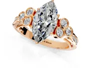 Cluster Engagement Ring Setting for Marquise Center with Bezel Accent Clusters and Prong Head in Rose Gold