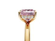 Hidden Halo Engagement Ring Setting for Fancy Pink Princess Cut Center with Thin Rounded Band and Prong Head in Yellow Gold