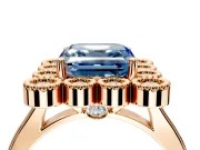 Cluster Halo Engagement Ring Setting for Fancy Blue Asscher Cut Center with Milgrain Bezel Accents and Prong Head in Rose Gold