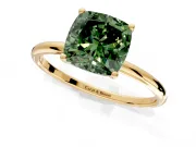Solitaire Engagement Ring Setting for Fancy Green Cushion Cut Center with Straight Thin Band and Prong Head in Yellow Gold
