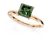 Low-Set Solitaire Engagement Ring Setting for Fancy Green Princess Cut Center with Thin Plain Band and Prong Head in Rose Gold