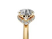 Hidden Halo Engagement Ring Setting for Round Cut Center with Plain Rounded Band and Prong Head in Yellow Gold