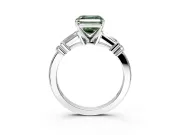 Bar-Set Engagement Ring Setting for Fancy Green Asscher Cut Center with Tapered Baguette Accents and Prong Head in White Gold
