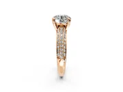 Solitaire Engagement Ring Setting for Round Cut Center with Multi-Row Pave Accents and Basket Head in Rose Gold