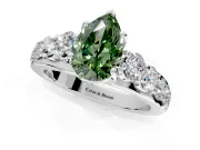 Solitaire Engagement Ring Setting for Fancy Green Pear-Shaped Center with Graduated Shared Prongs and Prong Head in Platinum