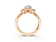 3 Stone Engagement Ring Setting for Pear-Shaped Center with Pave Twist Band and Prong Head in Rose Gold
