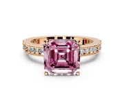 Solitaire Engagement Ring Setting for Fancy Pink Asscher Cut Center with Milgrain-Edged Pave Band and Prong Head in Rose Gold
