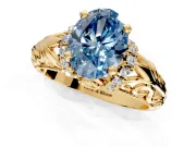 Solitaire Engagement Ring Setting for Fancy Blue Oval Center with Filigree Accent Basket and Prong Head in Yellow Gold