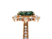 Milgrain Halo Engagement Ring Setting for Fancy Green Emerald Cut Center with Bezel Point Accents and Prong Head in Rose Gold