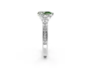 Cluster Engagement Ring Setting for Fancy Green Pear-Shaped Center with Bezel Accent Clusters and Prong Head in White Gold