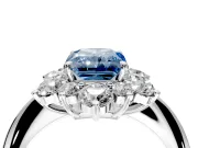 Small-Accent Cluster Halo Engagement Ring Setting for Fancy Blue Radiant Cut Center with Plain Band and Prong Head in Sterling Silver