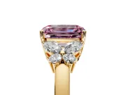 Solitaire Engagement Ring Setting for Fancy Pink Emerald Cut Center with Marquise Flower Shoulders and Prong Head in Yellow Gold