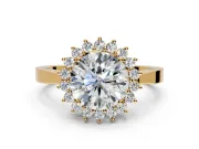 Starburst Halo Engagement Ring Setting for Round Cut Center with Flat Cathedral Band and Prong Head in Yellow Gold