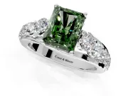 Solitaire Engagement Ring Setting for Fancy Green Radiant Cut Center with Graduated Shared Prongs and Prong Head in Sterling Silver