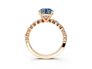 Solitaire Engagement Ring Setting for Fancy Blue Round Cut Center with Alternating Size Accents and Prong Head in Rose Gold