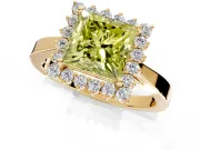 Starburst Halo Engagement Ring Setting for Fancy Yellow Princess Cut Center with Flat Cathedral Band and Prong Head in Yellow Gold