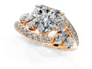 Halo Engagement Ring Setting for Heart-Shaped Center with Marquise and Pave Bypass Band and Prong Head in Rose Gold