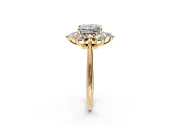 Small-Accent Cluster Halo Engagement Ring Setting for Princess Cut Center with Plain Band and Prong Head in Yellow Gold