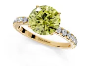 Solitaire Engagement Ring Setting for Fancy Yellow Round Cut Center with Large Accent Band and Prong Head in Yellow Gold