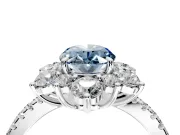 Floral Halo Engagement Ring Setting for Fancy Blue Oval Center with Pave Accents and Prong Head in Platinum