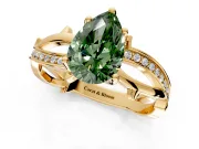 Solitaire Engagement Ring Setting for Fancy Green Pear-Shaped Center with Pave and Plain Crossover Band and Prong Head in Yellow Gold
