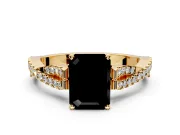 Solitaire Engagement Ring Setting for Fancy Black Emerald Cut Center with Twisted Pave Split Shank and Prong Head in Yellow Gold