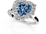 Single Halo Engagement Ring Setting for Fancy Blue Heart-Shaped Center with Corner Claws, Plain Band and Prong Head in Sterling Silver