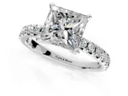 Solitaire Engagement Ring Setting for Princess Cut Center with Large Accents and Prong Head in Platinum