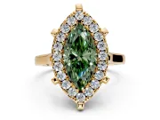 Single Halo Engagement Ring Setting for Fancy Green Marquise Center with Corner Claws, Plain Band and Prong Head in Yellow Gold