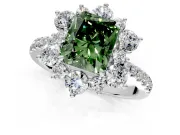 Floral Halo Engagement Ring Setting for Fancy Green Radiant Cut Center with Pave Accents and Prong Head in Sterling Silver