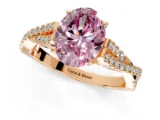Solitaire Engagement Ring Setting for Fancy Pink Oval Center with Twisted Pave Split Shank and Prong Head in Rose Gold